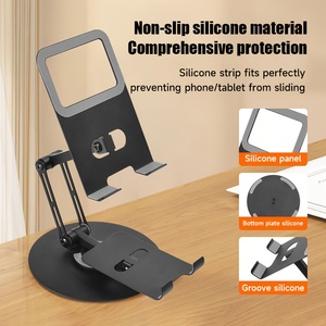 New Item Adjustable 2-in-1 Metal 360 Rotating Mobile Phones Tablet Stand , Foldable Carbon Steel Phone Holder, Tablet <strong>Bracket</strong> - Product Image 3