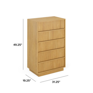 Commode en chêne naturel rainuré, taille personnalisable, 5 tiroirs, style Japandi, éco-responsable, armoire architecturale à lattes pour la maison - Product Image 6