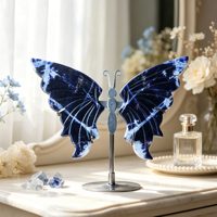 Ailes de papillon en pierre naturelle de cristal bleu veiné, décoration d'intérieur, cadeau de Noël ou de la Saint-Valentin pour petite amie