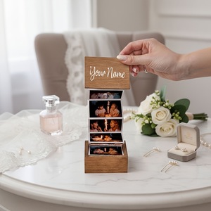 Uionen Personalized Pull Out Wooden Photo Box Custom <b>Memory</b> Keepsake Case Handmade Wood Trinket Box Photo Shadow Frame <b>Gift</b> - Product Image 6