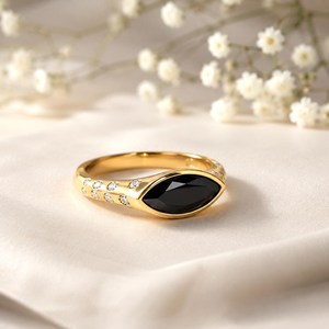 Elegant Black Obsidian Marquise Cut Gemstone <b>Ring</b> Natural Crystal Jewelry for Women <b>Crafted</b> with 925 Sterling Silver & 18K Gold - Product Image 2