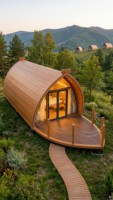 Cabane capsule préfabriquée en forme de A pour un projet hôtelier de glamping de luxe, tourisme écologique, location modulaire pour vacances