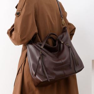 Sac fourre-tout rétro de style européen et américain pour femmes, sacs à bandoulière de marque de luxe, couleur unie, grande capacité, sac bandoulière - Product Image 3