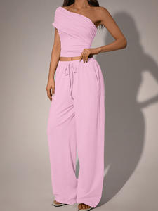 Nuovo Completo Estivo da Donna: Top Corto Sensuale con Spalle Scoperte e Pantaloni Comodi per il Tempo Libero - Product Image 2