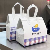 Op maat gemaakte patroon-heatpress opvouwbare niet-geweven aluminiumfolie geïsoleerde koeltas voor cake, melkthee, eten en afhaalverpakkingen