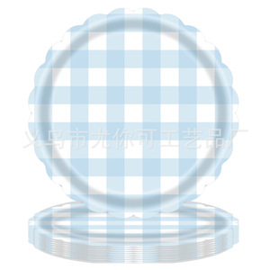 Ensemble de vaisselle jetable à carreaux bleus pour fêtes d'anniversaire : assiettes, gobelets, serviettes, couverts en papier - Product Image 3