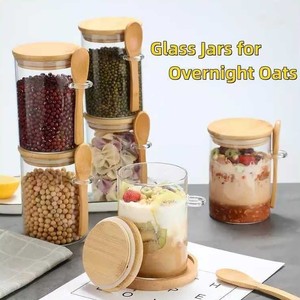 Ensemble de bocaux en verre pour céréales avec couvercle et cuillère en bois – Contenant polyvalent pour petit-déjeuner, céréales et stockage d'aliments secs - Product Image 4