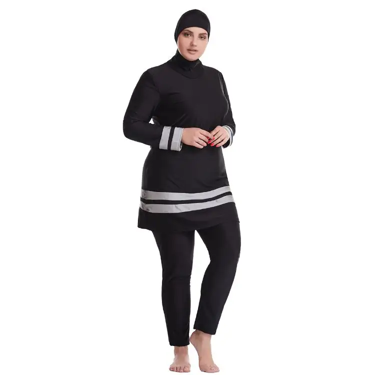 Custom-Made Muslim Swimwear Dress Striped Sport Pants Shirts Sets, Oversize Conservative Blank Design Swimsuit For Women/