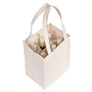 6 Bottle Wine Carrier Reusable Material Wine Bag with Divider Washable Wine Canvas Cotton Tote Bag with Custom Logo Color