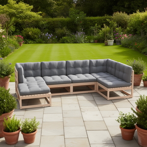 Ensemble de salon de jardin modulaire moyen en pin massif, mobilier d'extérieur 6 places, design contemporain - Product Image 2