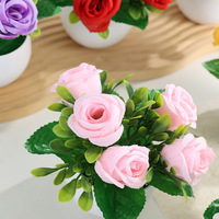 Ensemble de fleurs artificielles en soie de luxe Huaien |   Plantes en pot cylindriques à cinq têtes de qualité supérieure, fleurs à effet séché, pour la maison