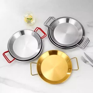 Poêle à paella à double poignée, fond plat, plateau de service alimentaire, assiette en acier inoxydable pour restaurants - Product Image 4
