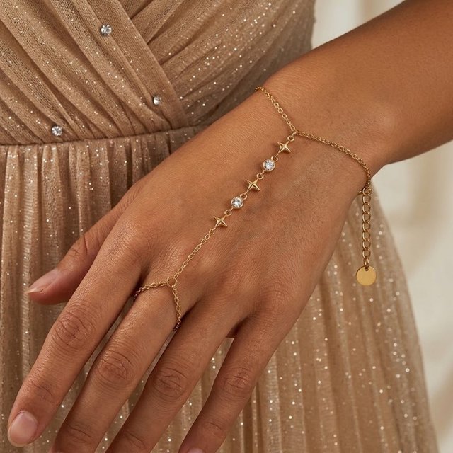 Trendy Adjustable Stainless Steel Bangles Bracelet 18K Gold Plated Women Hand Chain Bracelets Party Daily Body Accessories
