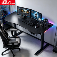 Bureau de jeu en fibre de carbone à hauteur réglable avec moteur unique, courbe ergonomique, directement de l'usine