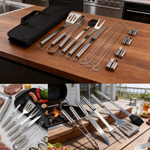 Ensemble de 18 ustensiles de <span class=keywords><strong>barbecue</strong></span> portables en acier inoxydable avec étui, pinces et spatules robustes pour camping et grillades en extérieur - Product Image 6
