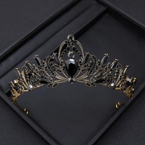 Bestseller Kronen-Brautkopfschmuck Hochwertige Legierung Vintage Schwarze Krone Prinzessin Geburtstag Hochzeit Tiara Krone Haarband - Product Image 3