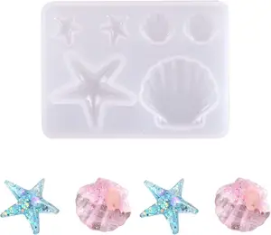 DIY 5pcs Starfish Shell Schmuck Silikon form Ocean Marine Sea shell Resin Gussform Epoxidharz UV-Harz Ton Anhänger Ohrring