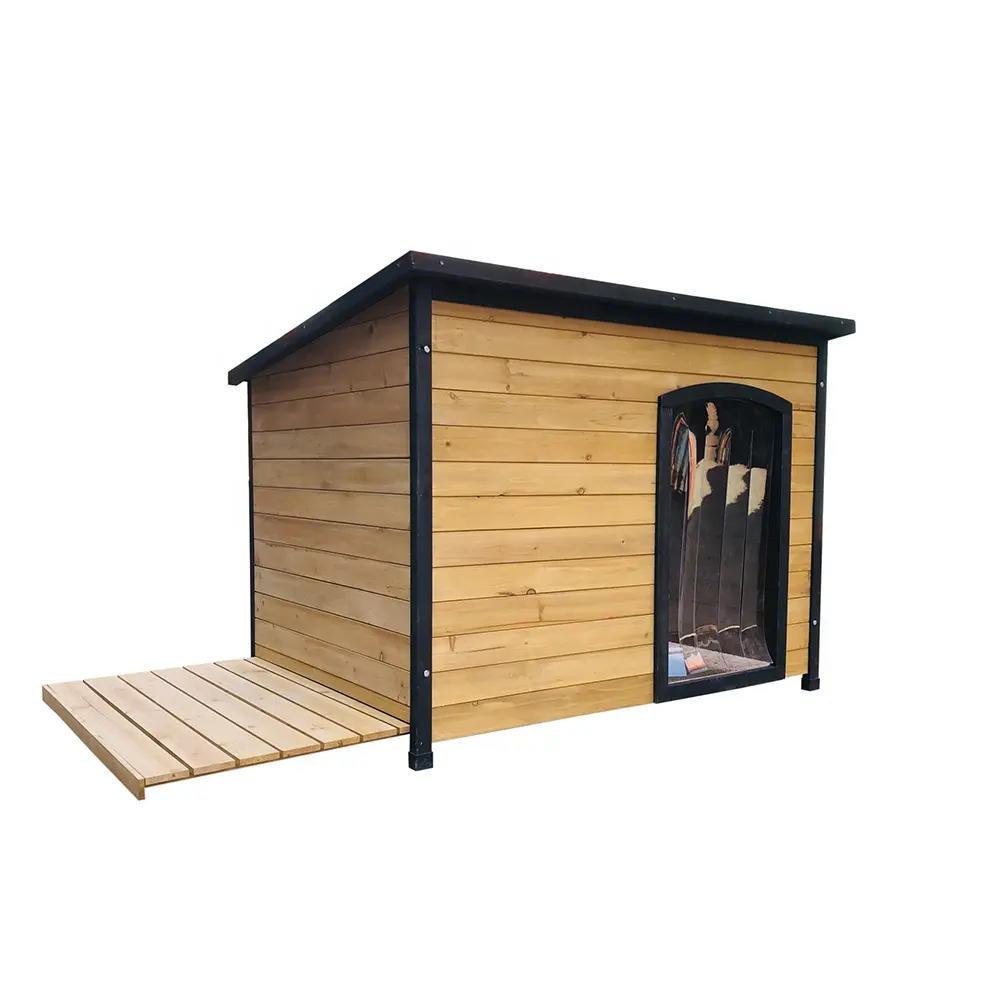 Casinha de madeira para cachorros, grande casa de madeira exterior, canil, abrigo de cachorro, à prova d' água, cortina de plástico