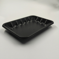 Barquette alimentaire jetable personnalisée en PP noir, barquette rectangulaire ondulée en plastique pour emballage de viande et de volaille