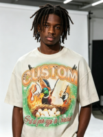 T-shirt imprimé graphique surdimensionné pour homme, coupe ample, manches courtes, style vintage délavé à l'acide, 100 % coton épais, streetwear