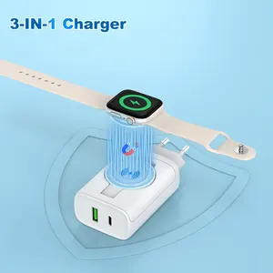 Portable GaN Charger for Apple Watch iPhone 3 in 1 Travel Charger USB C Wall Fast Charging Block