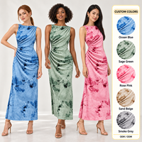 Robe longue d'été respirante pour femme, style floral délavé, sans manches, col rond, en maille, vente en gros ODM