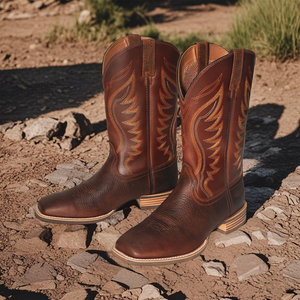 Venta al por mayor botas de vaquero Dropshipping cuero genuino punta cuadrada Vintage estilo occidental Botines altos para hombres zapatos del desierto - Product Image 2