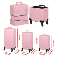 Valise de maquillage à roulettes 4 en 1, combinaisons libres, trousse de maquillage amovible, trousse de cosmétologie sur roulettes, vente en gros et au détail, rose