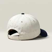 Vintage gewassen katoenen twill baseballcap crème marineblauw tweekleurig 6-paneels zachte distressed dad hat unisex verstelbaar