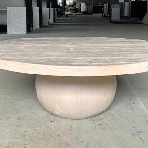 Table basse ronde en bois recyclé sculptée à la main au design simple pour la maison - Product Image 3