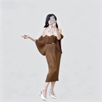 Robe plissée Miyake élégante pour femme de bureau, grande taille, manches chauve-souris contrastées, perles de luxe, nouvelle collection 2026, vente en gros, directement de l'usine
