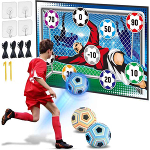 <span class=keywords><strong>Jeu</strong></span> de football avec 2 ballons, tapis de cible de football pour enfants pour la cour, ensemble de fléchettes de football adhésives avec piquets de sol - Product Image 1