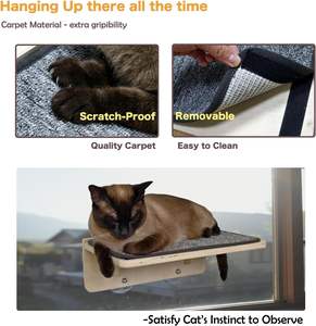 Ensemble de perchoir <span class=keywords><strong>pour</strong></span> chat à fenêtre 3-<span class=keywords><strong>en</strong></span>-1 : lit <span class=keywords><strong>en</strong></span> tapis, marchepied, griffoir, hamac, ventouse, cadre <span class=keywords><strong>en</strong></span> bois de bouleau, durable, grande <span class=keywords><strong>hauteur</strong></span> réglable - Product Image 5