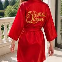 Robe de chambre en satin respirant pour femme, style kimono court, pour anniversaire, automne-printemps, costume de fête et séance photo, avec lettres dorées scintillantes