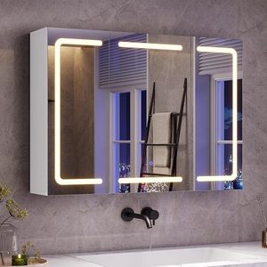 Gabinete de <span class=keywords><strong>espejo</strong></span> de <span class=keywords><strong>baño</strong></span> de <span class=keywords><strong>80</strong></span> <span class=keywords><strong>cm</strong></span> de ancho con iluminación LED, enchufe y 3 temperaturas de color regulables - Product Image 1