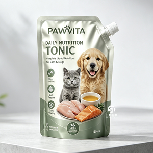 Sachets à bec verseur en aluminium de qualité alimentaire, personnalisés, à faible MOQ, pour liquides pour animaux, bouillon de viande pour chiens, lait pour chiots, emballages nutritionnels - Product Image 3