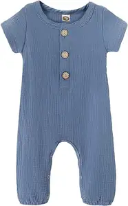 Romper katun Linen bayi baru lahir, Romper lengan pendek