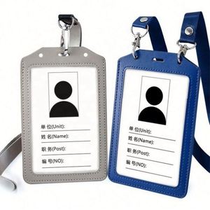 Vintage Style Dual Vertical PU Leather RFID Badge <b>Holder</b> Transparent ID <b>Card</b> & Credit <b>Card</b> Name <b>Holder</b> - Product Image 1