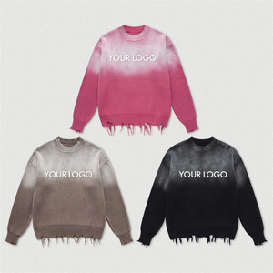 Pull-over tricoté à col rond personnalisé avec logo jacquard, manches longues, style vintage délavé, pour hommes, vente en gros - Product Image 1