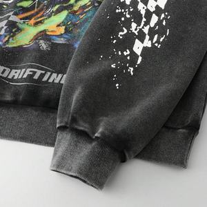 Sudadera con capucha para hombre de 480 g/m² de alto gramaje, personalizada directamente del fabricante, estilo crop holgado de invierno, con estampado de letras de carreras bordado, efecto lavado envejecido - Product Image 4