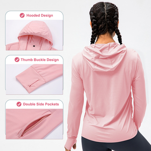 UPF 50 + UV Protection solaire veste femmes fermeture éclair à capuche à manches longues respirant vêtements de plein air pêche course veste - Product Image 3