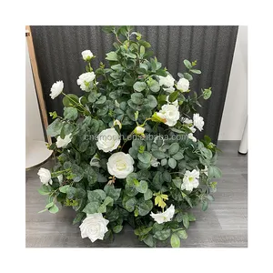 Hochzeitsarrangement Seidenblumen-Grünkunst großer weißer Rosenblumenball Hochzeitsmittelstück Blume