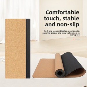 Tapis de yoga Qiyun en liège naturel et TPE, écologique, antidérapant, absorbant les chocs, silencieux, pliable, 183 cm, pour exercices à domicile - Product Image 3