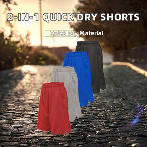 Double <b>Layer</b> Drawstring Phone Pocket Hot Shorts Quick Dry Lightweight Breathable Stylish Unisex Gym Running Training Shorts - Product Image 2