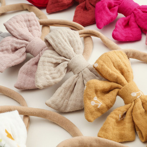Bandeau pour bébé nouveau-né en mousseline de coton, nœud papillon pour fille, bandeau élastique en nylon pour nourrissons, accessoires pour cheveux en mousseline - Product Image 2