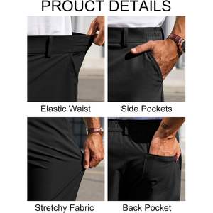 2025 Men's Slim Fit Dress Pants Casual Elastic Waist Tapered <b>Work</b> Cropped <b>Trousers</b> with Stretch for Golf - Product Image 5