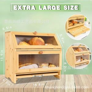 Boîte de rangement pour pain en bambou Shangfeng avec porte en verre, organisateur de cuisine multifonctionnel pour la pâtisserie, les aliments et les fruits - Product Image 5