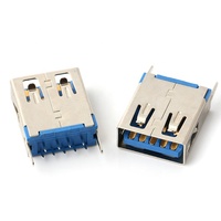 Konektor Wanita USB 3.0, Konektor Perempuan 180 Derajat 9 Pin 15.0MM Dip Usb Smt 3.0 Konektor Perempuan