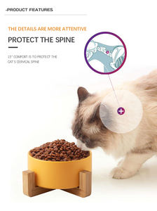 Grosir Mangkuk Air Makan Besar Mewah Kucing Peliharaan Khusus Mangkuk Makanan Anjing Mangkuk Anjing Keramik dengan Dudukan Kayu - Product Image 2