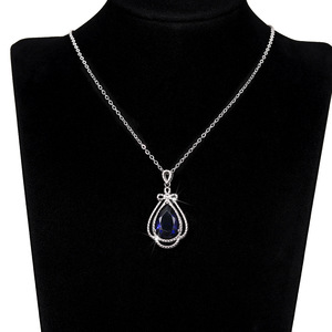 Collier pendentif nœud papillon bleu en forme de goutte d'eau pour femme, élégant collier à breloque en forme de poire, bijou fantaisie, cadeau - Product Image 4